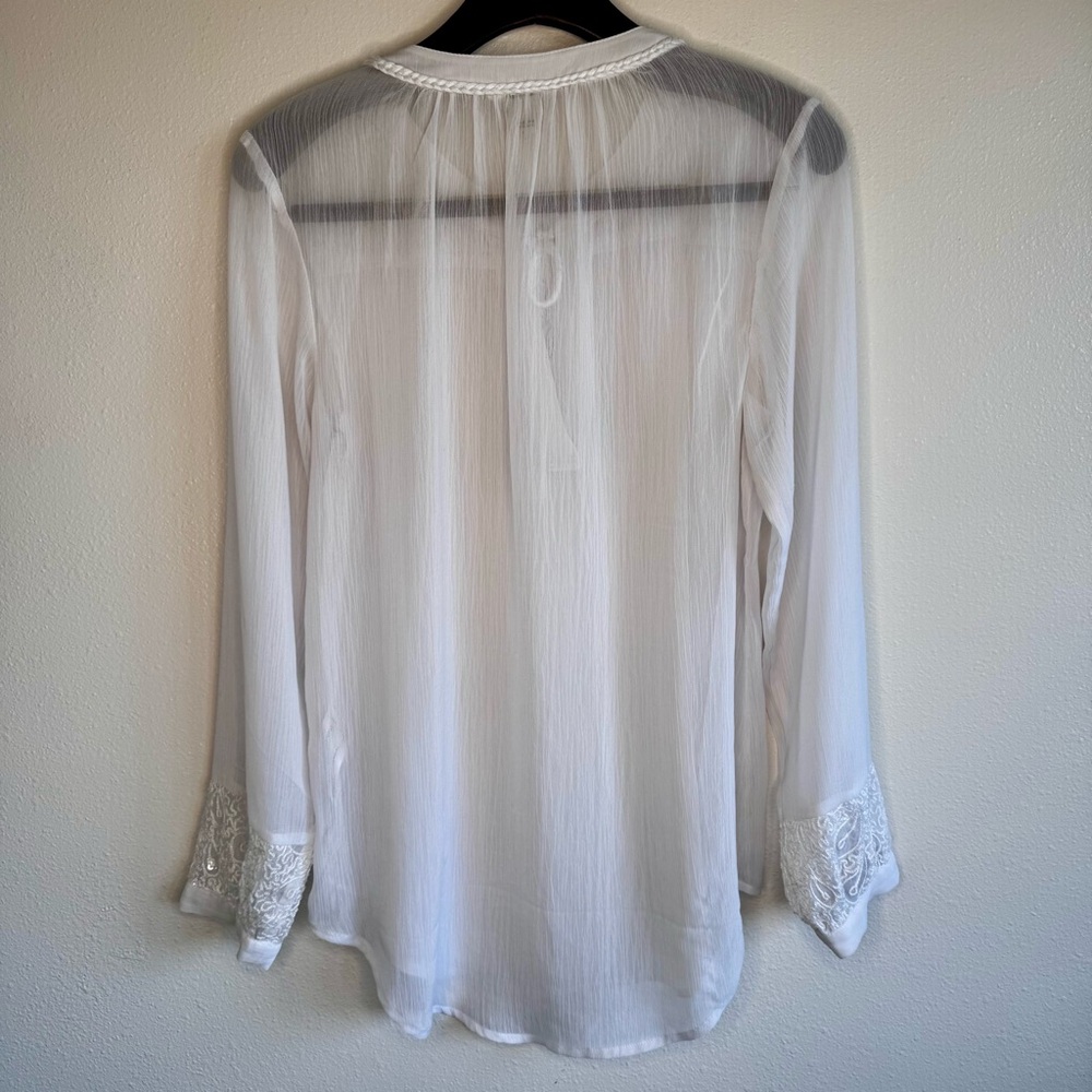 Ariat White Sheer Lace with Braided Tie at V-Neck Lace Detail SZ S - Picture 2 of 15